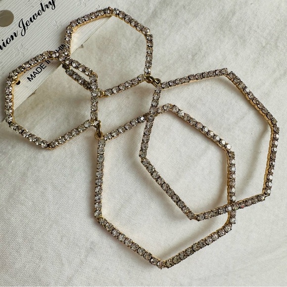 Pave Crystal Geometric Drop Earrings Gold Tone - Picture 10 of 13